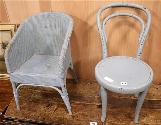 A childs Lloyd Loom chair and Bentwood chair